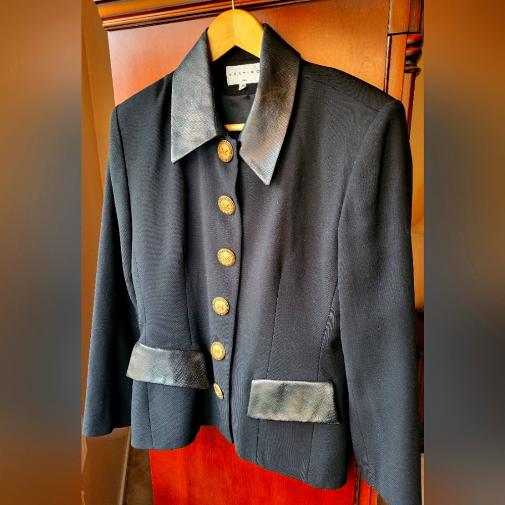Vintage Wool Black And Gold Blazer -Vertigo Paris